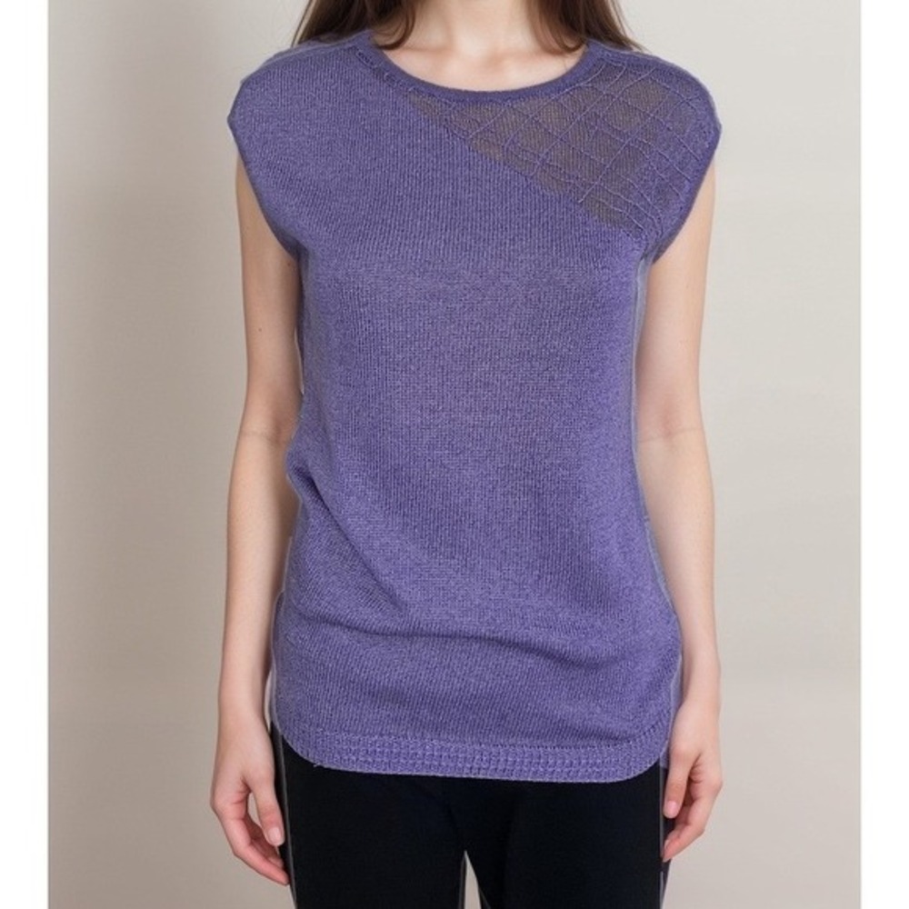 GIANNI VERSACE Knit Blouse Top Women Sz 42 (US M) Purple Sleeveless Cotton Blend